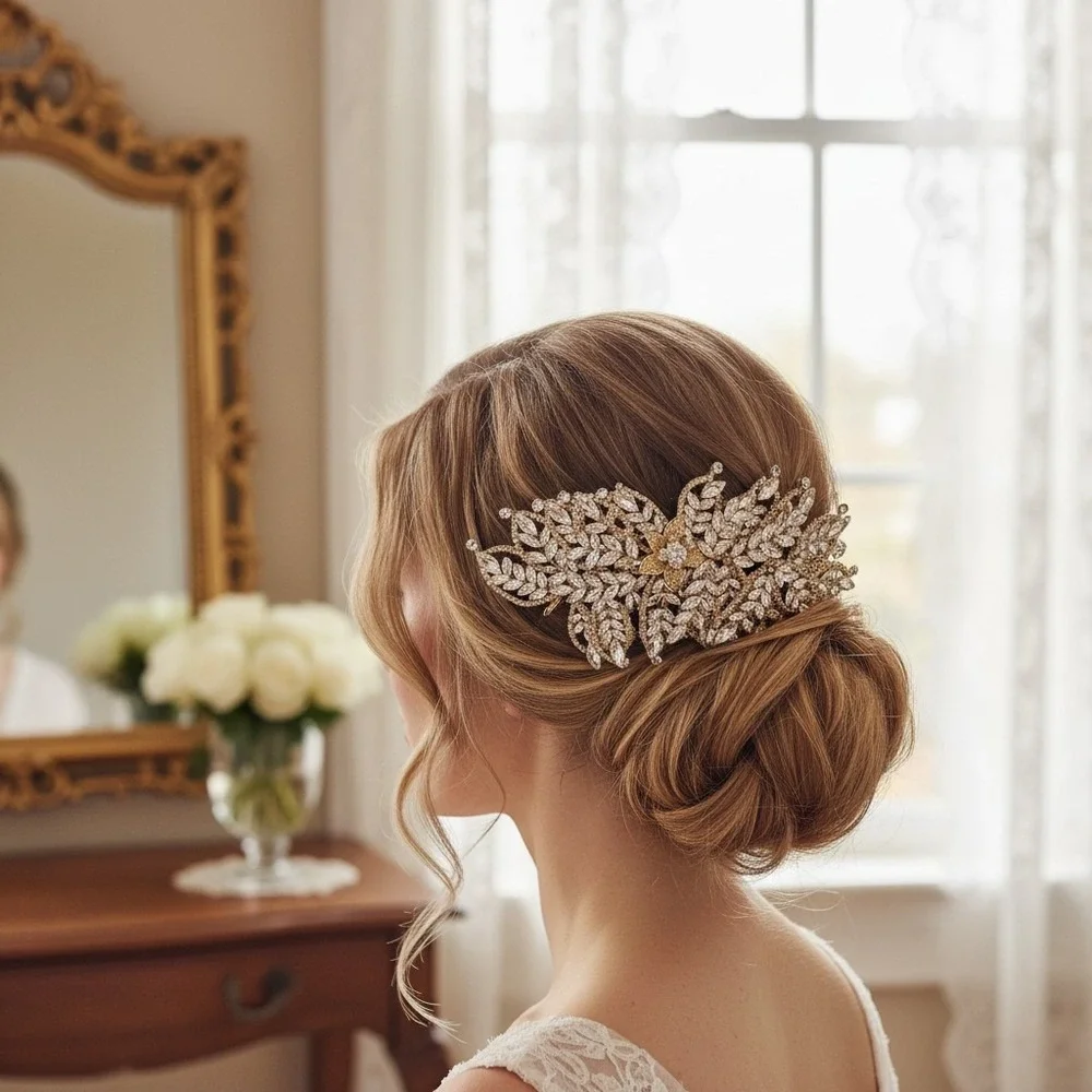Luxurious Gold Crystal Leaf Bridal Headband Wedding Tiara Hair Accessory 9